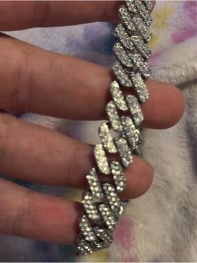 Stainless Steel Cuban Link necklace with Moissanite crystals